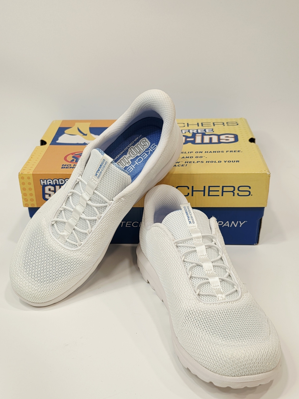 Skechers Go Walk Tavel Cristal White/Blue Slip-On Women's Knit Sneakers